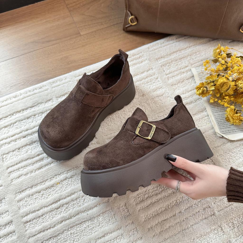Boken Shoes Women's 2026 Spring and Autumn Plush  Big Head Lefu Shoes Plush Women's Shoes