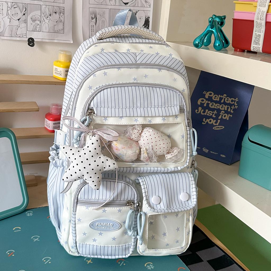 Schoolbag New Schoolbag Female Japanese Ins Cute Dopamine Contrasting Color College Style Primary and Secondary School Students Multi-compartment 