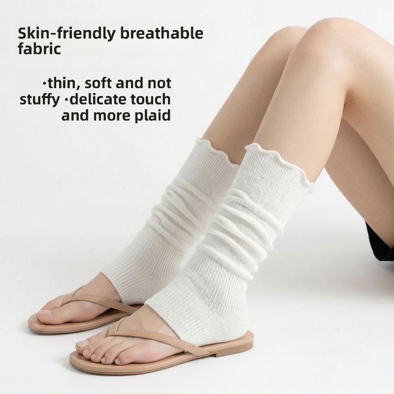 Spring and Summer Pile Pile Socks with Wooden Ear Cuffs, Long Stockings, Breathable, Suitable for Walking, Slimming, Versatile, Calf Socks