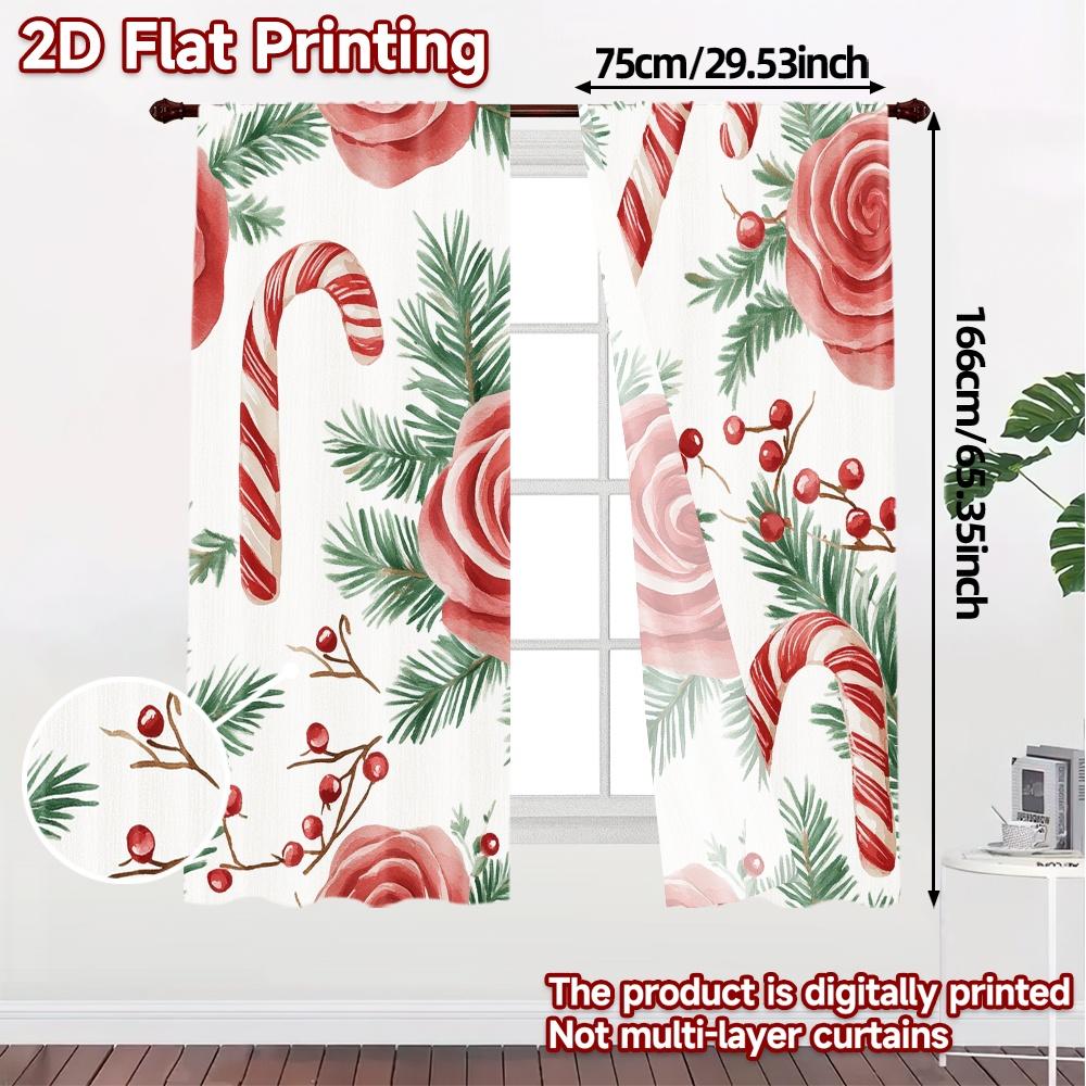 2pcs,Curtains Christmas Tree Candy Swirl Berries (3) Print Modern Curtains Versatile Polyester Fabric Curtains Holiday