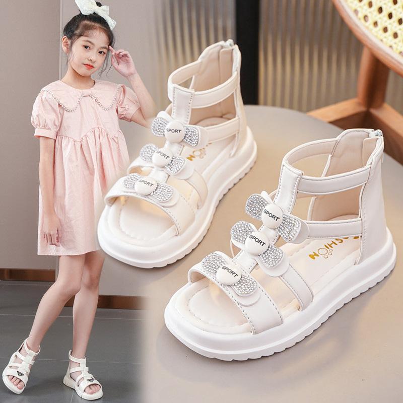 

Модная детская обувь лето новые детские сандалии на мягкой подошве сандалии-гладиаторы для девочек противоскользящая детская обувь простая пляжная обувь для девочек 30insole19cm белый