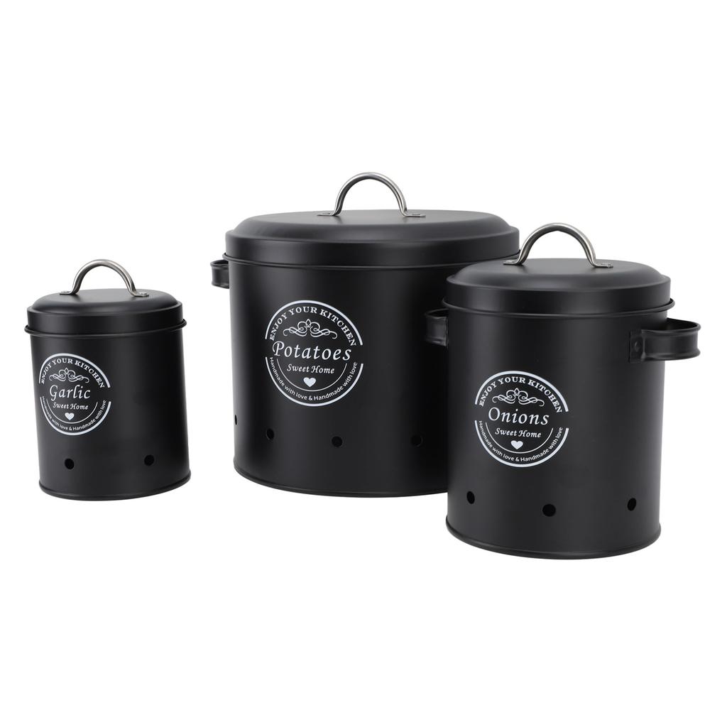 3PCS Kartoffel Zwiebel Lagerung Bin Carbon Stahl Bauernhaus Kartoffeln Halter Küche Lagerung Kanister Gläser