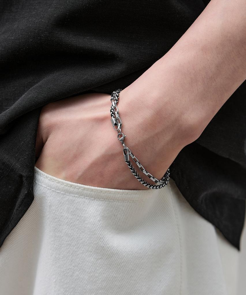Draw Fit Double Chain Layered Bracelet [Silver]