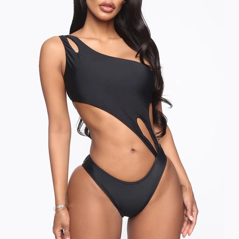 

Одно плечо сексуальный женский купальник цельный боди черный купальник L чёрный