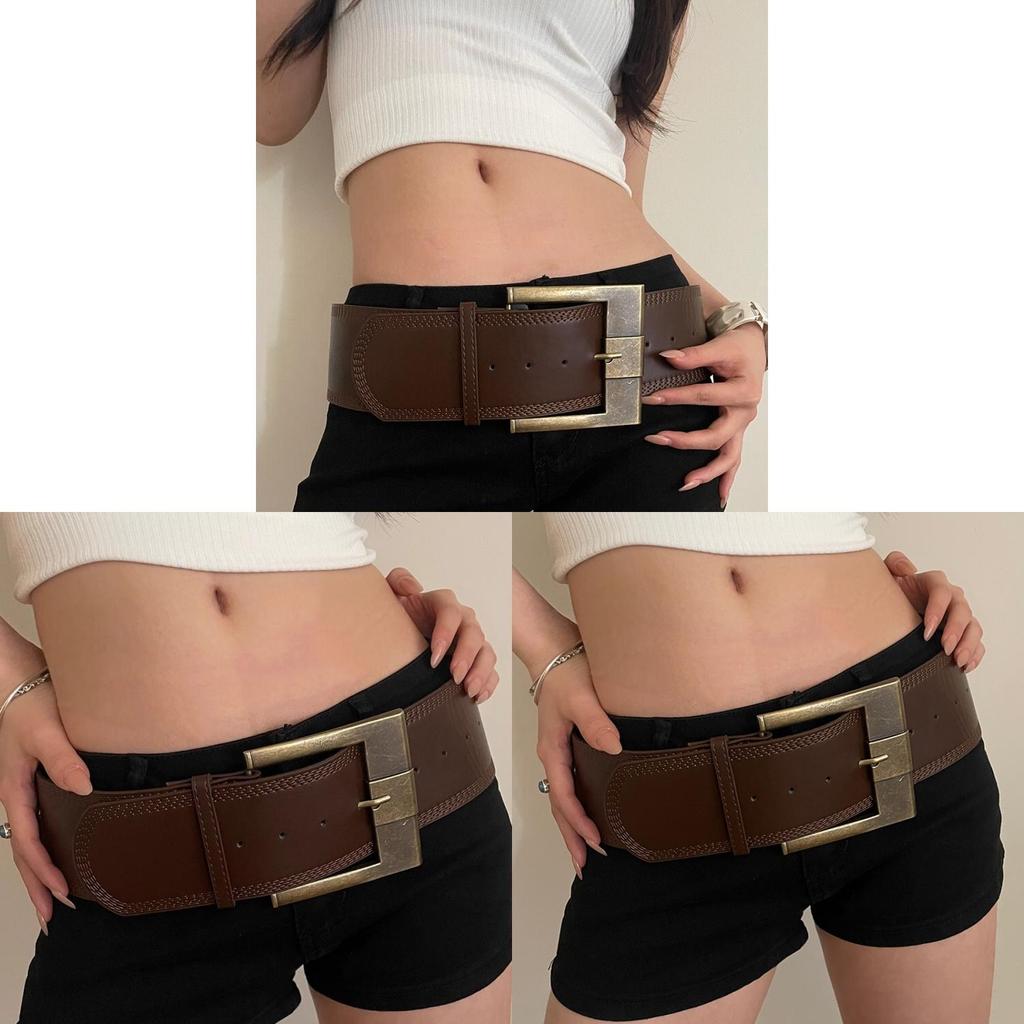 Artistic Wide Pu Leather Belt For Women With Alloy Clasp For Elegant Dress Pairing
