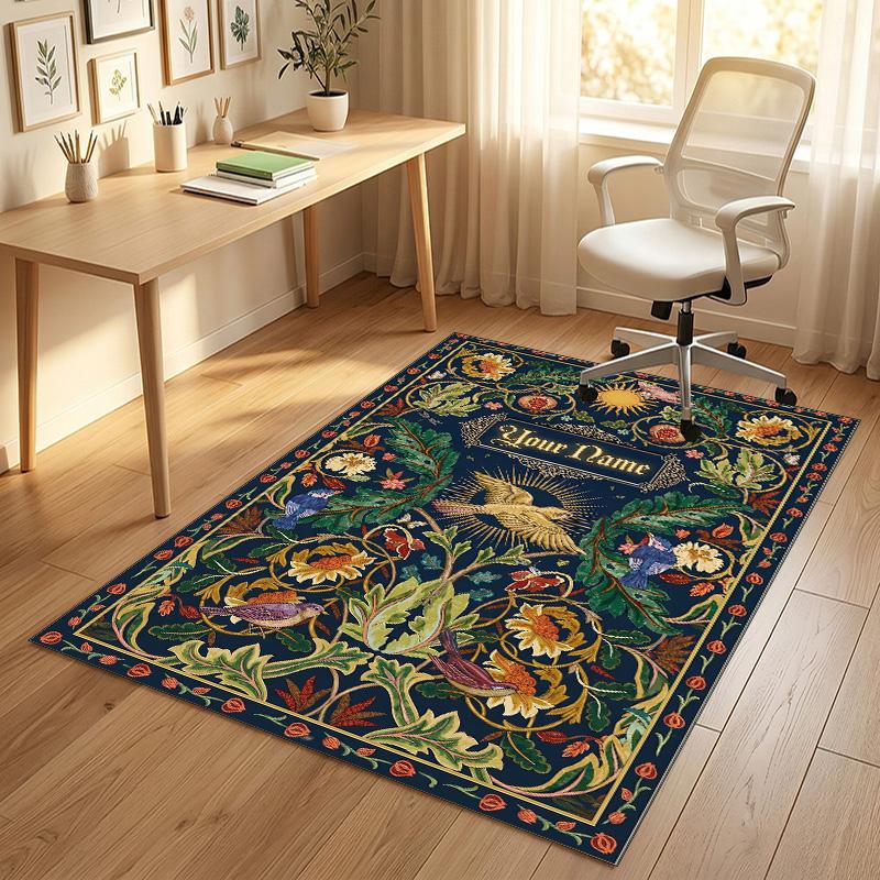 Floral Fantasy Theme Soft Crystal Velvet Rug Custom Name & Text Print Non Slip Floor Rug for Bedroom Living Room