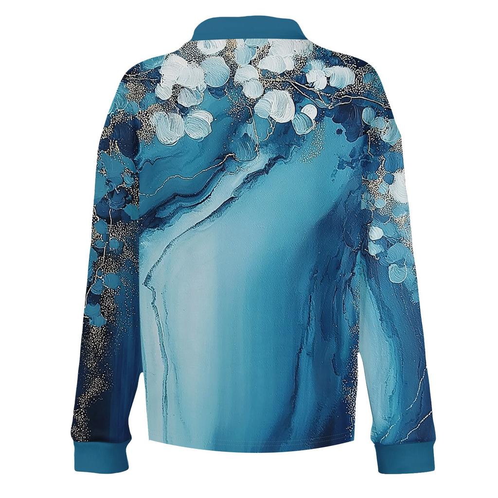 Damen Retro Street Lässiges V-Ausschnitt Langarm Knopf Floral Print Pullover Top