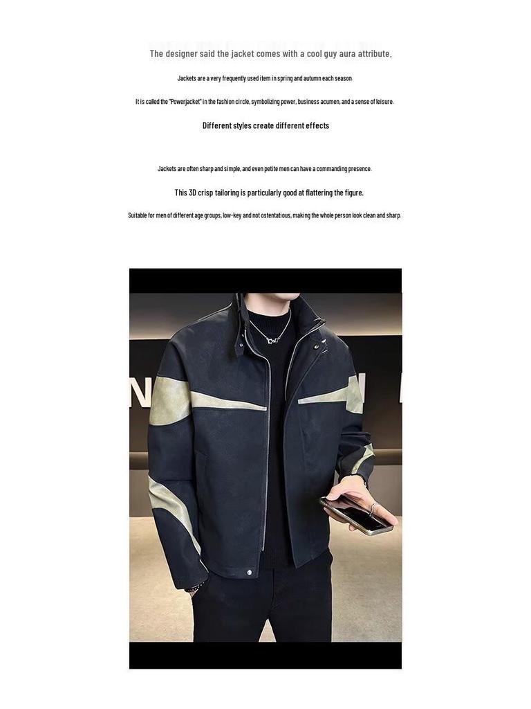 Men's Trendy Stand Collar Patchwork Jacket - 2025 Spring/Autumn Fashion, Loose, Versatile, Windproof.