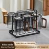 HANDUNYOU Transparent Black Glass Teacup Set with Wooden Handle