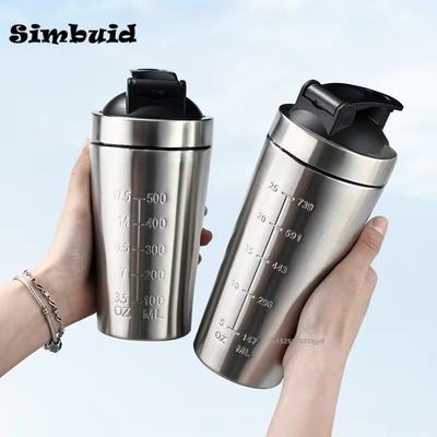 1 Stück Protein-Pulver-Shaker-Flasche aus Edelstahl mit Kugelwaage, auslaufsicher, für Fitnessstudio, Fitness, Sport, Whey-Shakes, Wasserbecher