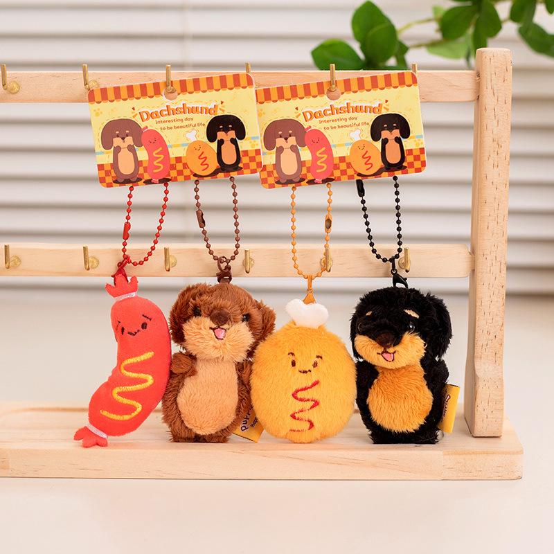 Cartoon Dachshund Plush Toy Camera-Style Keychain Backpack Accessory