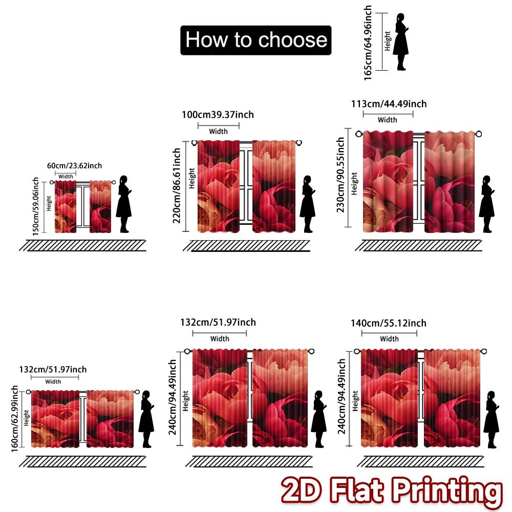 2D FLAT PRINTING 2pcs Curtains (Without Rod) Floral Elegance in Bloom (3) New year Festival Minimalist Curtains Polyester Easy