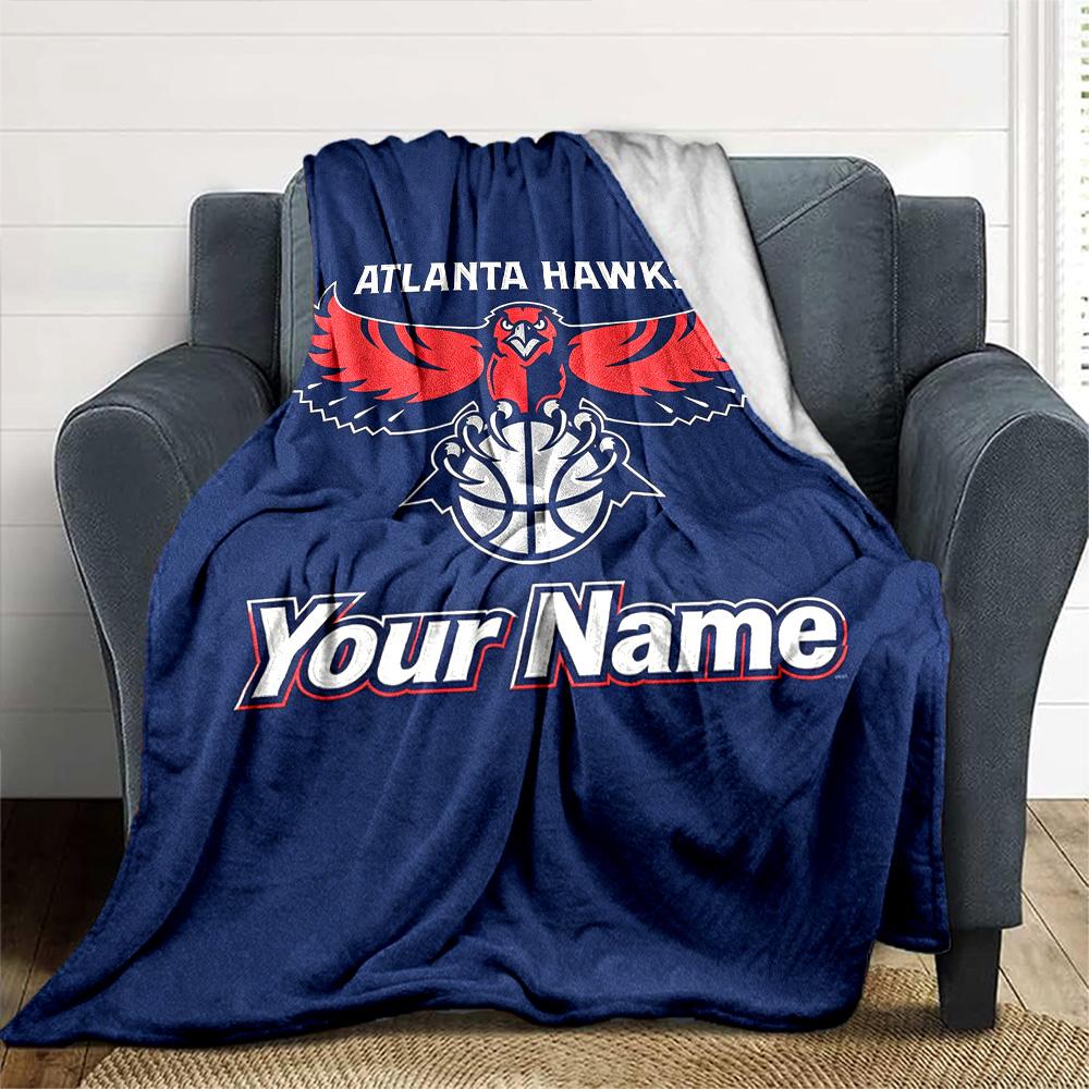 Name Custom Atlanta Hawks Logo Print Flannel Blanket High Quality Warm Comfortable Cover for All Seasons Perfect for Gifts Home Decor