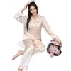 Pajamas Women's Spring and Autumn Ice Silk Long Sleeve Love Jacquard Homewear Summer Thin Air Conditioning Clothing Set Autumn 1101