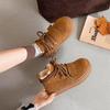 Leather Thick-soled Snow Boots Women's 2025 Winter New Velvet Thickened Thermal Lace-up Cotton Boots Heightening Casual Short Boots