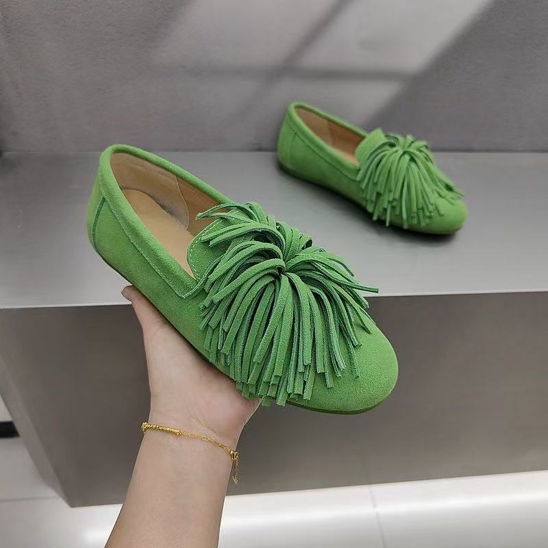 

LUXSOLE Women s Flat Shoes Genuine Leather 2026 New Tassel Women s Loafers Large Size Ballet Mary Jane Shoes For Women 35 зелений