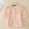 ZANZEA Womens Summer Hollow Out Crochet Short Sleeve Cardigan Blouse