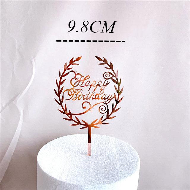 Neuer farbiger Blumen Happy Birthday Tortenaufsatz Goldener Acryl Geburtstagsparty Dessert Dekoration für Babyparty Backzubehör