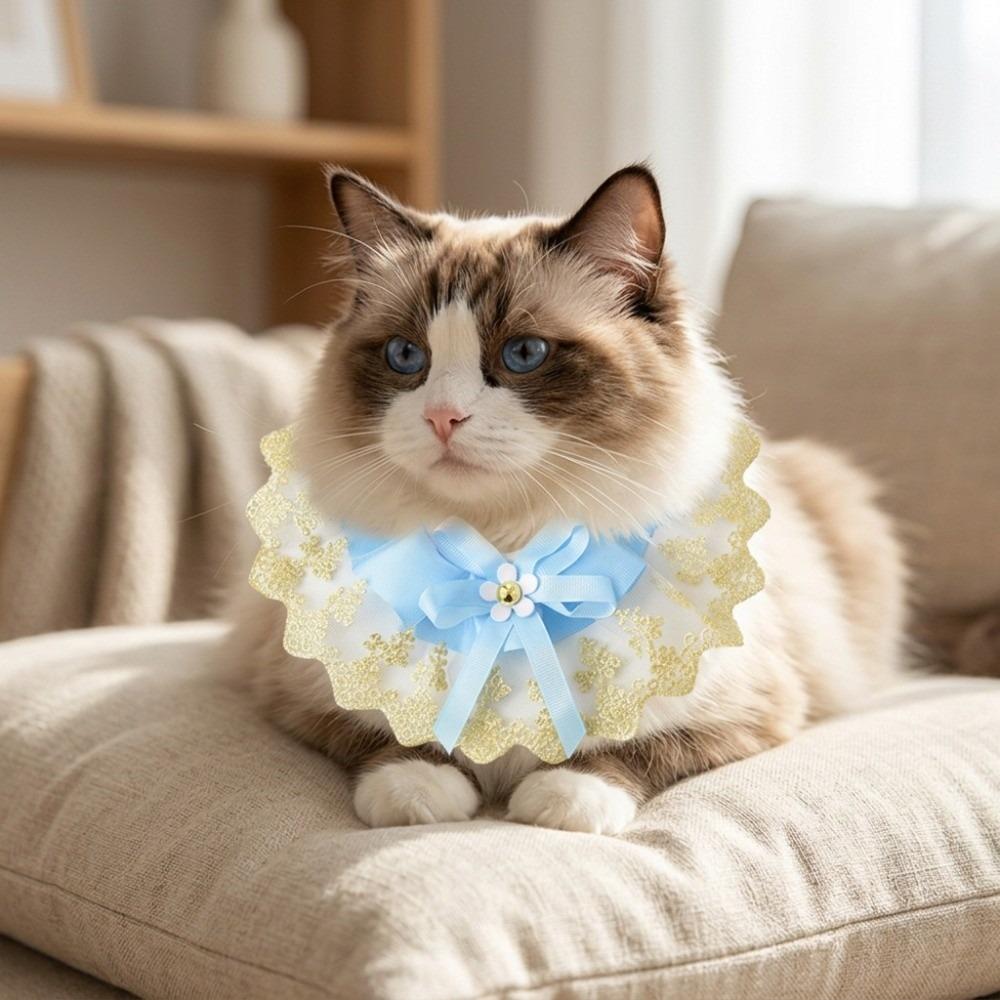 Round Neck Cat Scarf Washable Fabric Cat Drool Bib Sweet Style Pet Neckwear Pet Photo Taking