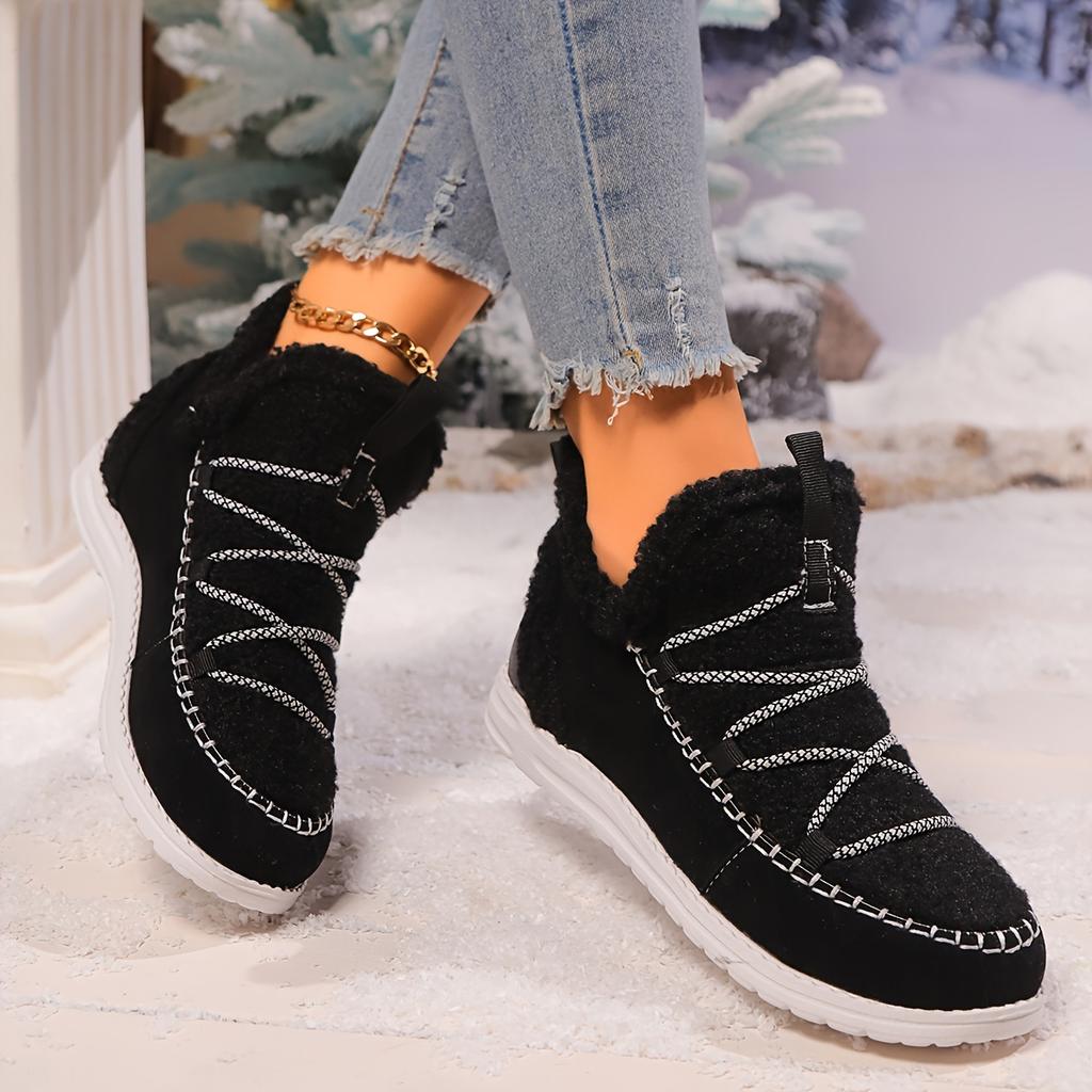 Women's Fluffy Plush Winter Boots Thick Warm Fleece Lined Comfortable Flat Ankle Boots