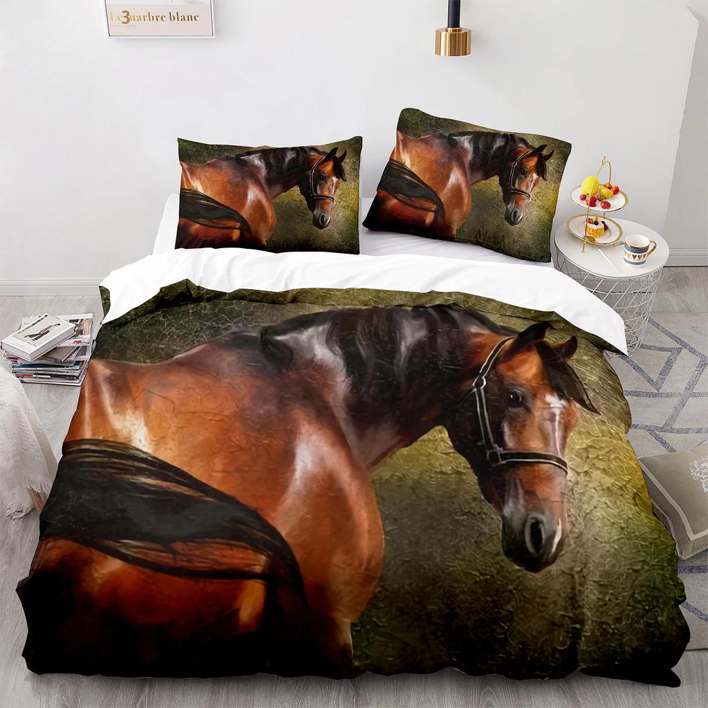 Aquarell Pferd Bettbezug King Queen 3D Braune Pferde Bettwäsche Set Für Teenager Erwachsene Wildtier 2/3 Teile Polyester Bettdeckenbezug