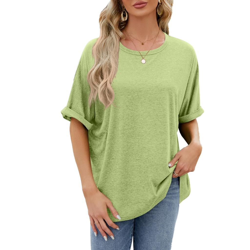 Spring Summer New Women's Solid Color Crew Neck Loose Short Sleeve T-shirt Top