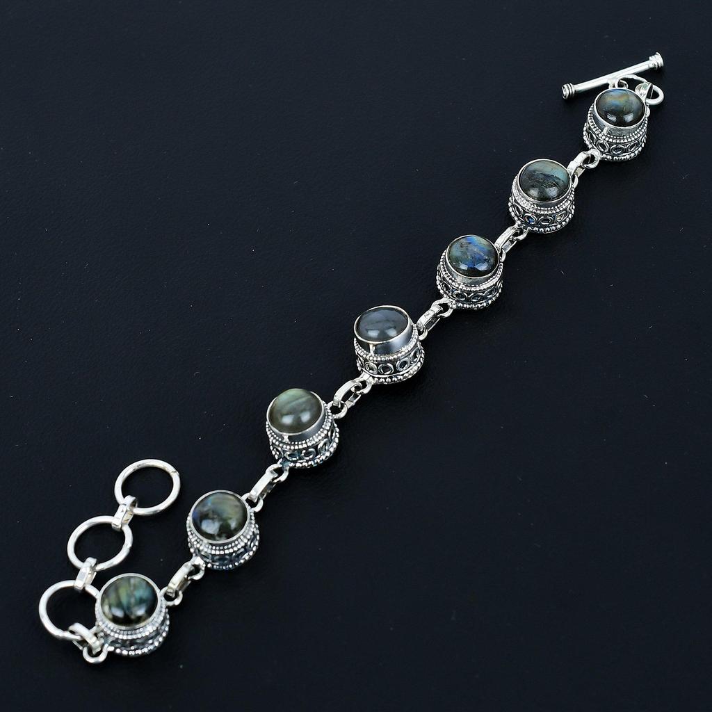 Natürlicher Labradorit Armband 925 Sterlingsilber Armband Verstellbares Kettenarmband Handgefertigtes Boho Armband Natürlicher Edelstein Schmuck Verlobungsgeschenke