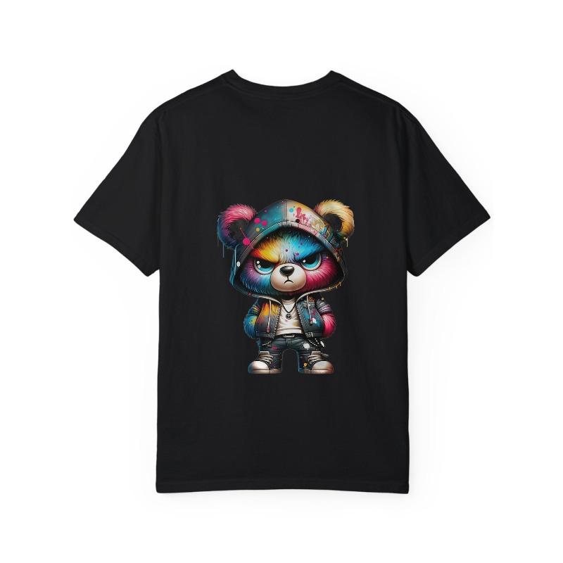 Cute Bear Hoodie Design White T-Shirt with Colorful Graffiti Bear Pattern for Casual Wear and Street Style Outfits