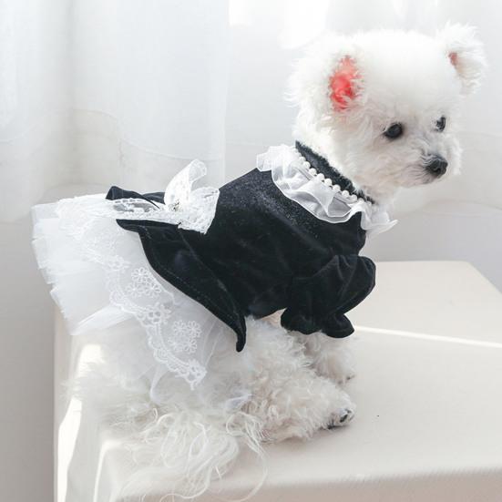 Pet Tulle Dress Soft Comfortable Lace Stitching Fake Pearl Decor Pet Cat Dog Bowknot Gown Skirt Daily Wear