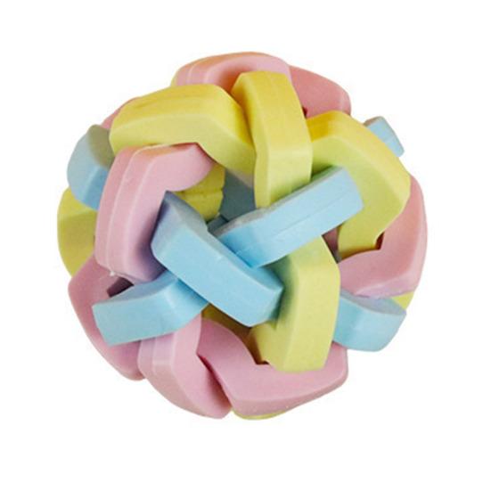 Kolorowa, spleciona piłka do gryzienia dla psa z dzwoneczkiem, gumowa, interaktywna, podskakująca piłka, zabawka do gryzienia dla zwierząt domowych, aby złagodzić nudę i czyścić zęby psów i kotów