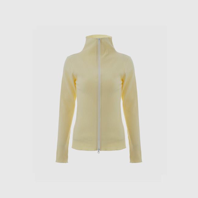REEMNIK High-Neck Two-Way Zip-Up Ribbed Knit Top [Yellow]