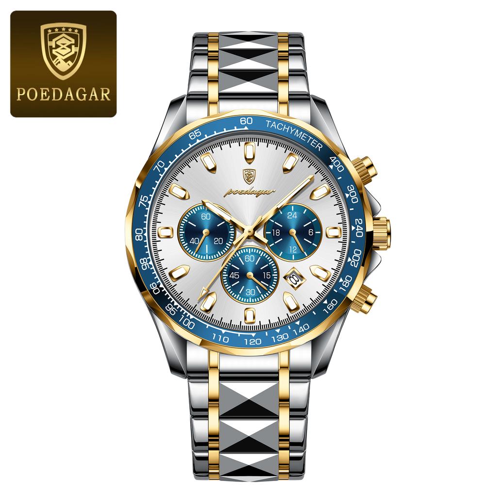 POEDAGAR Relógio Masculino de Marca de Luxo À Prova d'Água Luminoso de Aço Inoxidável Cronógrafo Data Quartzo Relógio de Negócios para Homem