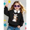 European sizes Girls' Long-Sleeve Round Neck Sweatshirt "Cute Cat Stack" Print, Spring/Autumn, Casual, Daily & Sports.
