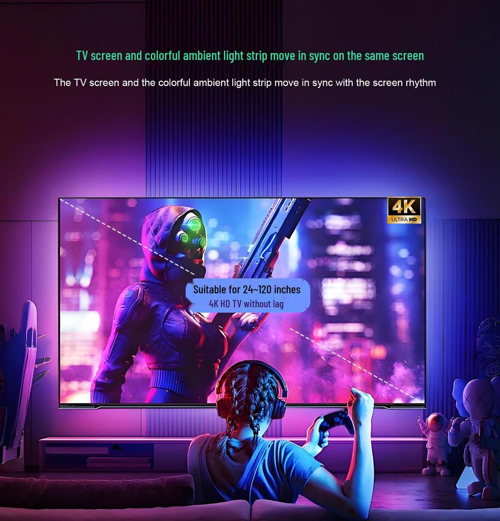 Graffiti Smart RGB LED TV Backlight Set - Colorful Synchronous Ambient Light Strips