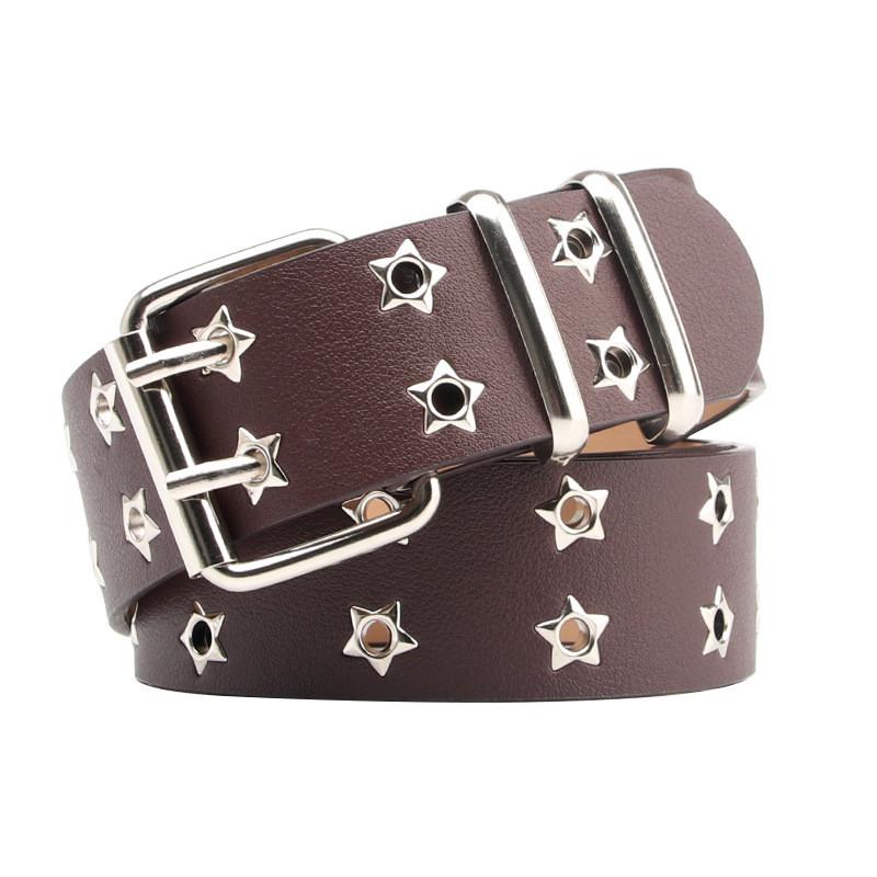 Punk Style Womens Leather Belt With Eyelet Detailing And Classic Pin Closure