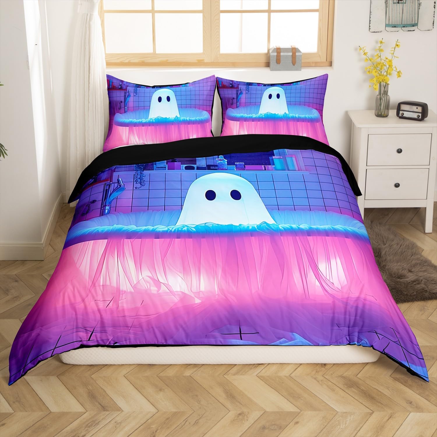 

Comforter Cute Halloween Ghost Full Queen Size Whimsigoth Bathroom Decor Comforter Funny Ghosts Of Halloween Bedding Set Comforter (quilt)-EU Single(135*200cm)3pcs