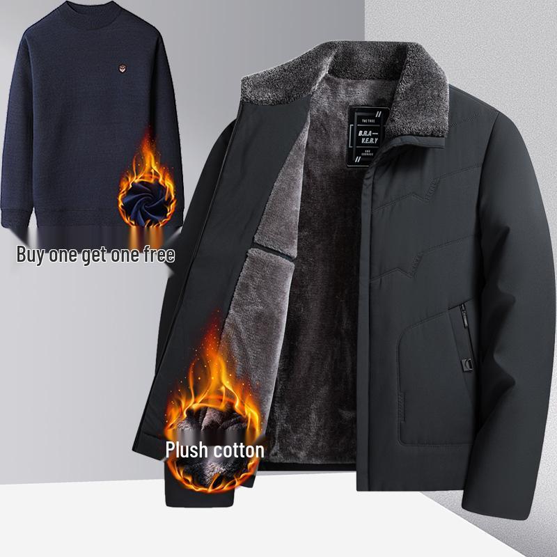 Woodpecker Men's Fleece-Lined Winter Jacket: Thick, Cotton-Padded, Cold-Proof Coat for Middle-Aged and Elderly.