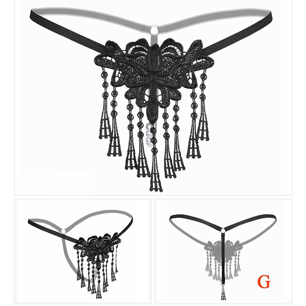 Female Women Sexy Pearl Massage Lace Thong G-stings Panties Lingerie T-back Panties Underwear