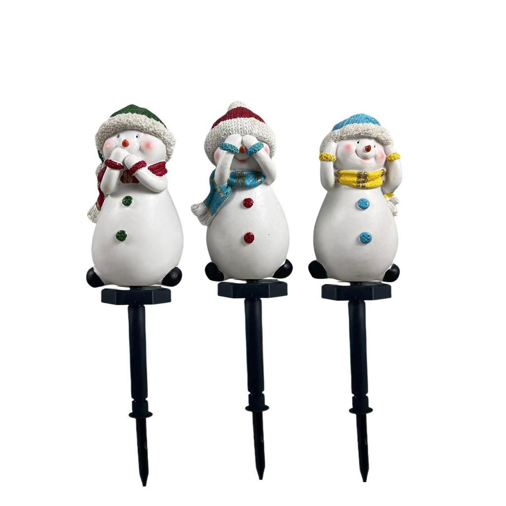 Christmas Snowman Family Ground Plug Christmas Winter Decoration Christmas Resin Christmas Snowman Outdoor Decoration Solar Ground Plug