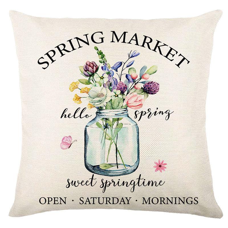 Seasons Throw Pillow Cover Spring Linen Flowers Truck Cushion Office Throw Pillow Cushion Throw Pillow Cushion