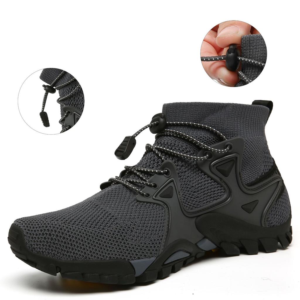 Slip-on Outdoor Sports On Foot Mountaineering Upstream Sneaker Plus Size Platform Mesh Surface Breathable Flyknit Shoes Men and Women