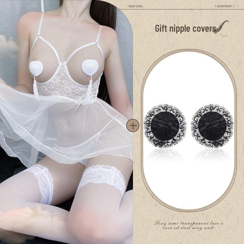 Transparent Erotic Lingerie Set with Underwire and Open Crotch - Removable Sleep Dress for Small Chest