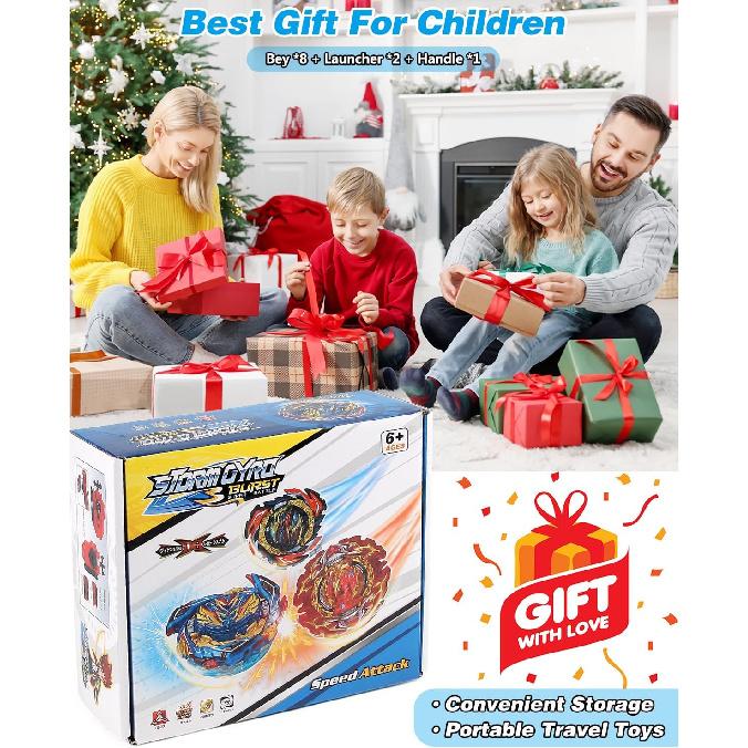 Bey Battling Bay Blades and Launcher Toy Set 8 Metal Fusion Spinning Tops 2 Launchers 1 Grip Burst Tops Burst Tops Gyro Combat Game for 8-12 Toy Gift