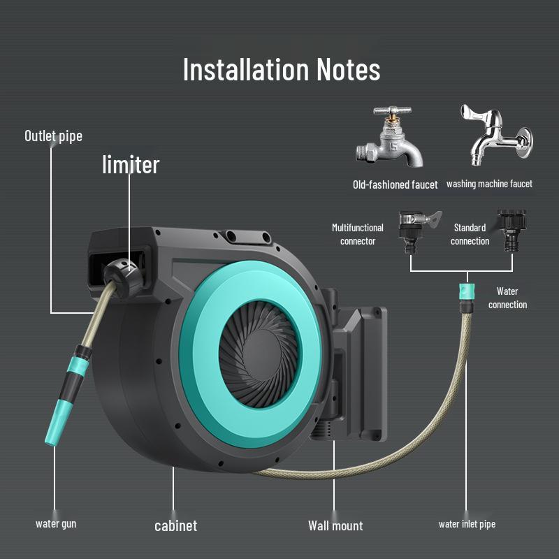 Automatischer Wandmontierter Einziehbarer Gartenschlauchaufroller mit Hochdruck-Wasserpistole zum Gießen, Autowaschen und Reinigen des Bodens