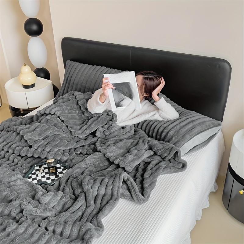 Simplicity Solid Color Thick Wide Strip Multifunctional Blanket Autumn Winter Flannel Bedroom Warm Blanket Leisure Time Blanket