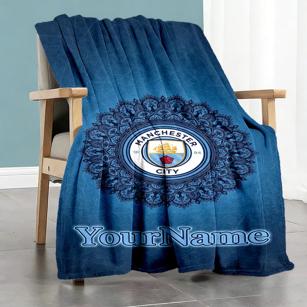 Manchester City Personalized Text Blanket Multi-purpose Personalized Blanket Ultra-Soft Suitable for Office Living Room Livingroom Bed