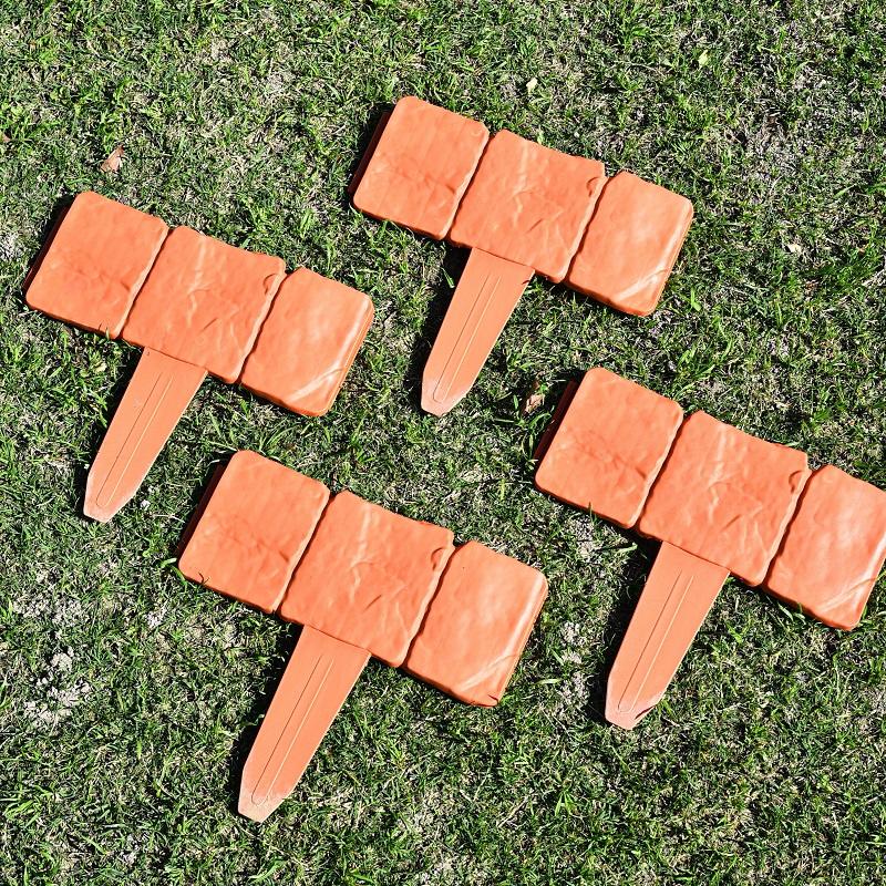 Garden Edging Border Gardening Lawn Fence Plastic Cobblestone Effect Lawn Trimming 4 Pcs of Foldable Stitching Grey Orange
