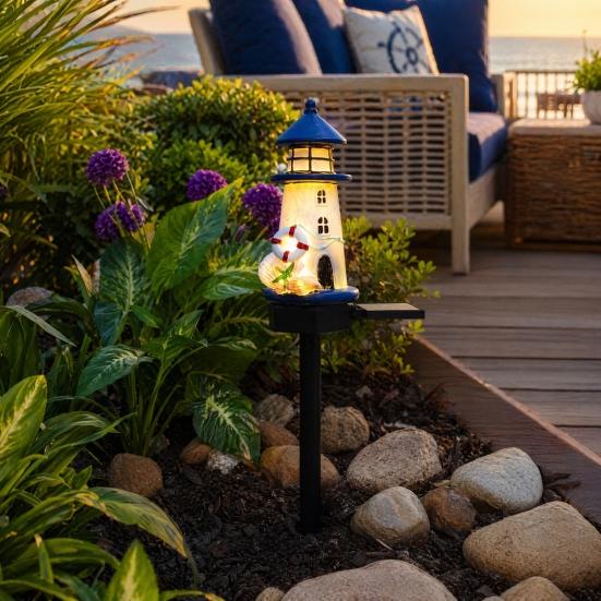 Solar Lighthouse Lawn Light, Outdoor Garden Lighthouse Statue Solar Light, Waterproof Solar Pathway Light for Patio Lawn Yard