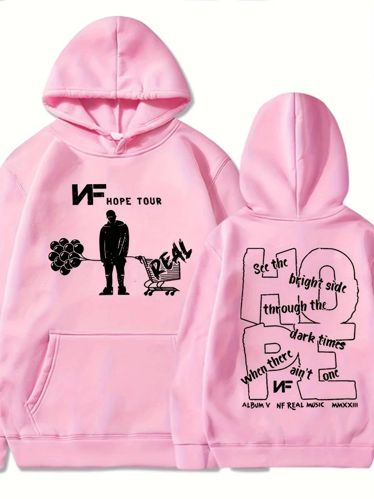 MenS Nf Hope Tour Graphic Hoodie Black Casual Streetwear Pullover Loose Fit Long Sleeves Polyester Blend for Fall Winter