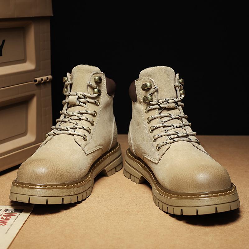 Vintage Suede Leather Men's Ankle Boots Fashion Man Lace Up High Top Shoes Outdoor Motorcycle Boots Top Quality Walk Shoes Botas